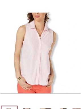 Charter Club Pink and White Striped Sleeve less button down
